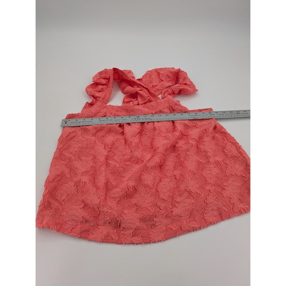 By Anthropolgie Tank‎ Top Size Large Coral Ruffled Sleeve Criss Cross Back - Picture 3 of 6